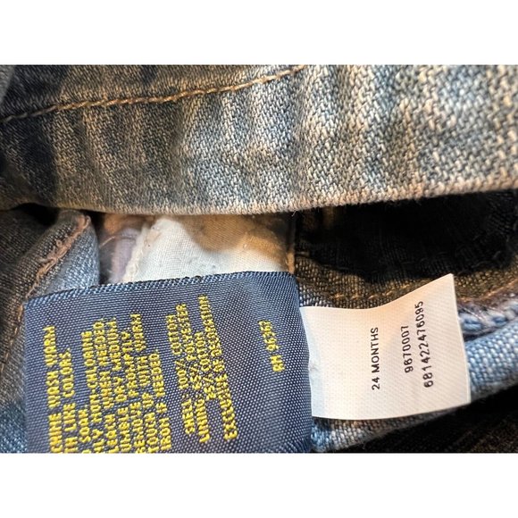 OshKosh B'Gosh Denim Dress 24 Months Overall Bibs bib‎ Vestbak embroidered heart - Picture 7 of 9